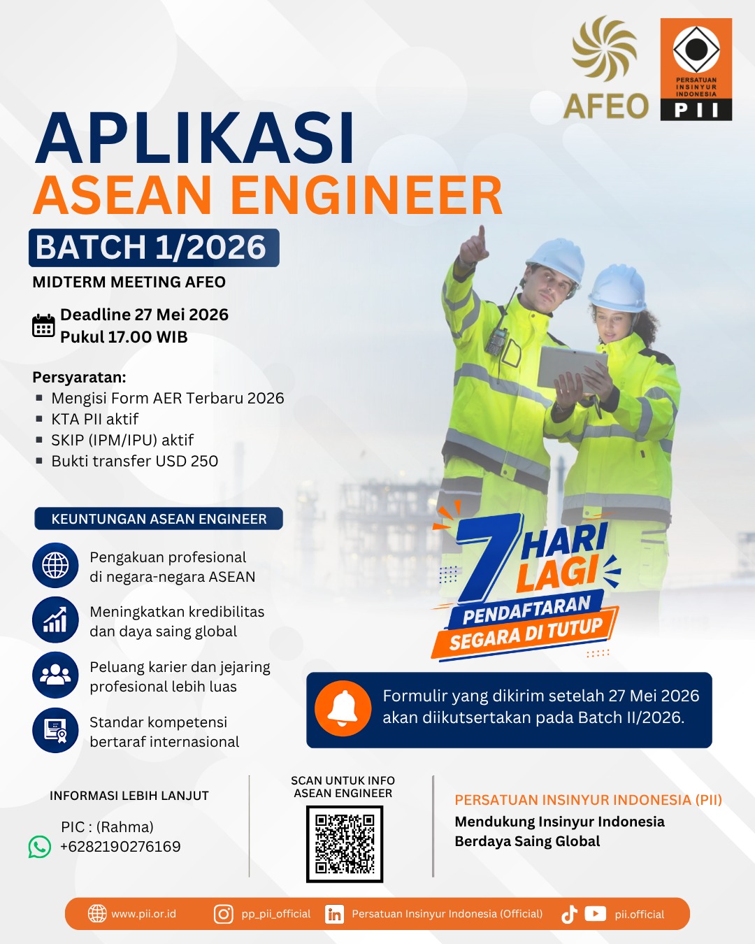6 Hari Lagi Pendaftaran Akan Ditutup APLIKASI ASEAN ENGINEER BATCH 1/2026